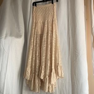 Free People Beige Lace Asymmetrical Maxi Skirt S